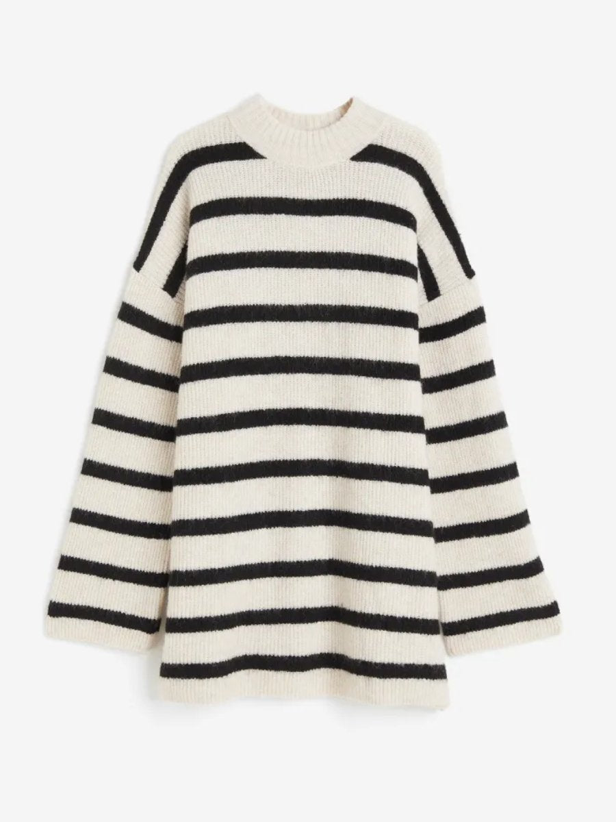 Black Striped Knitted Sweater Dress