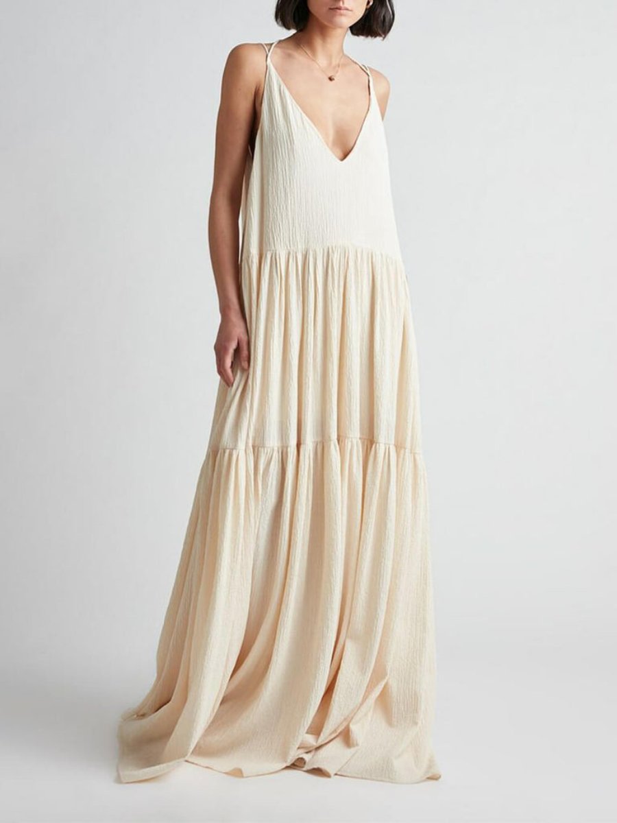 Elegant Resort Deep V-Neck Strappy Maxi Dress