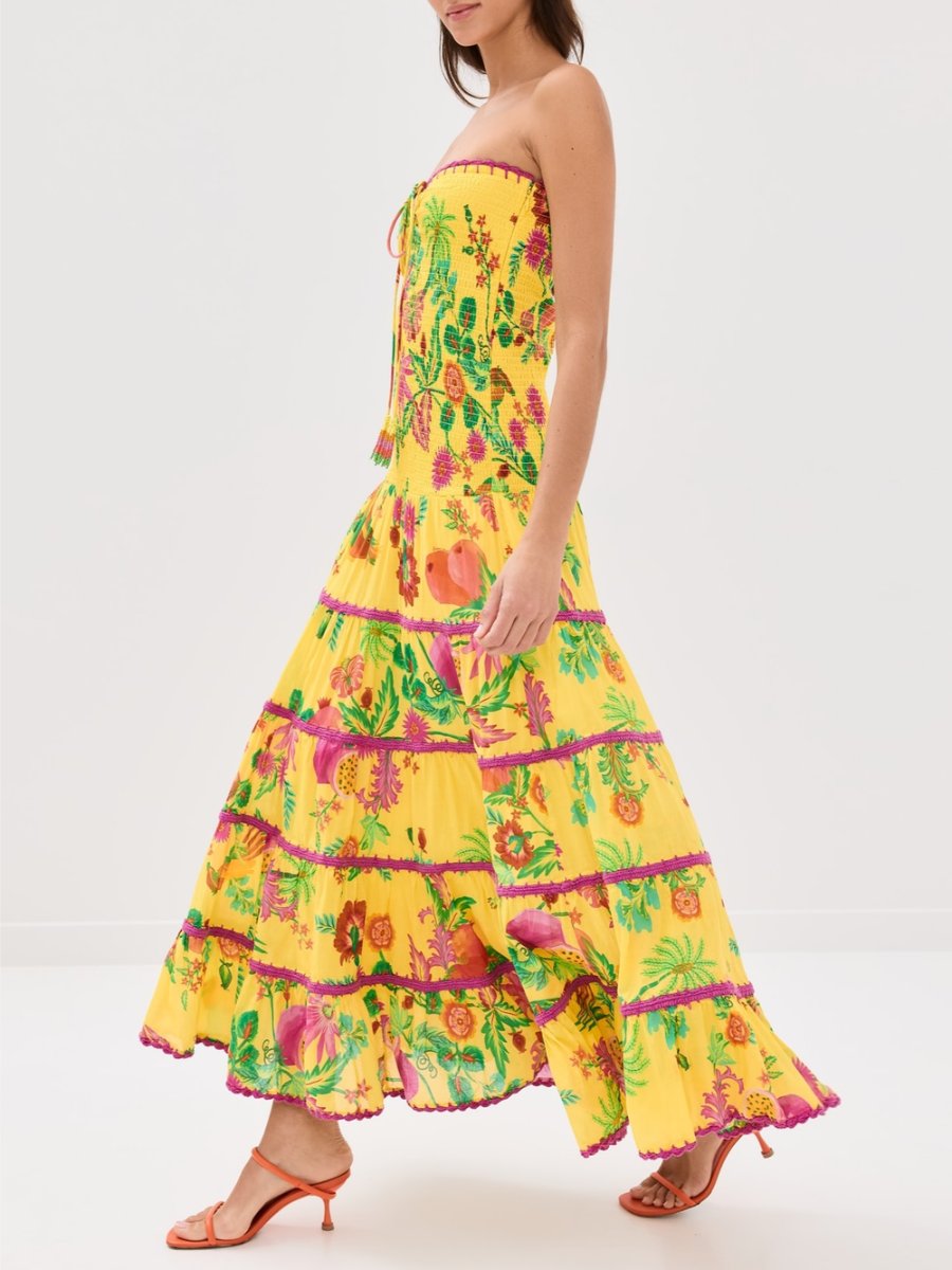 Delicate Fruit Garden Yellow Maxi Dress