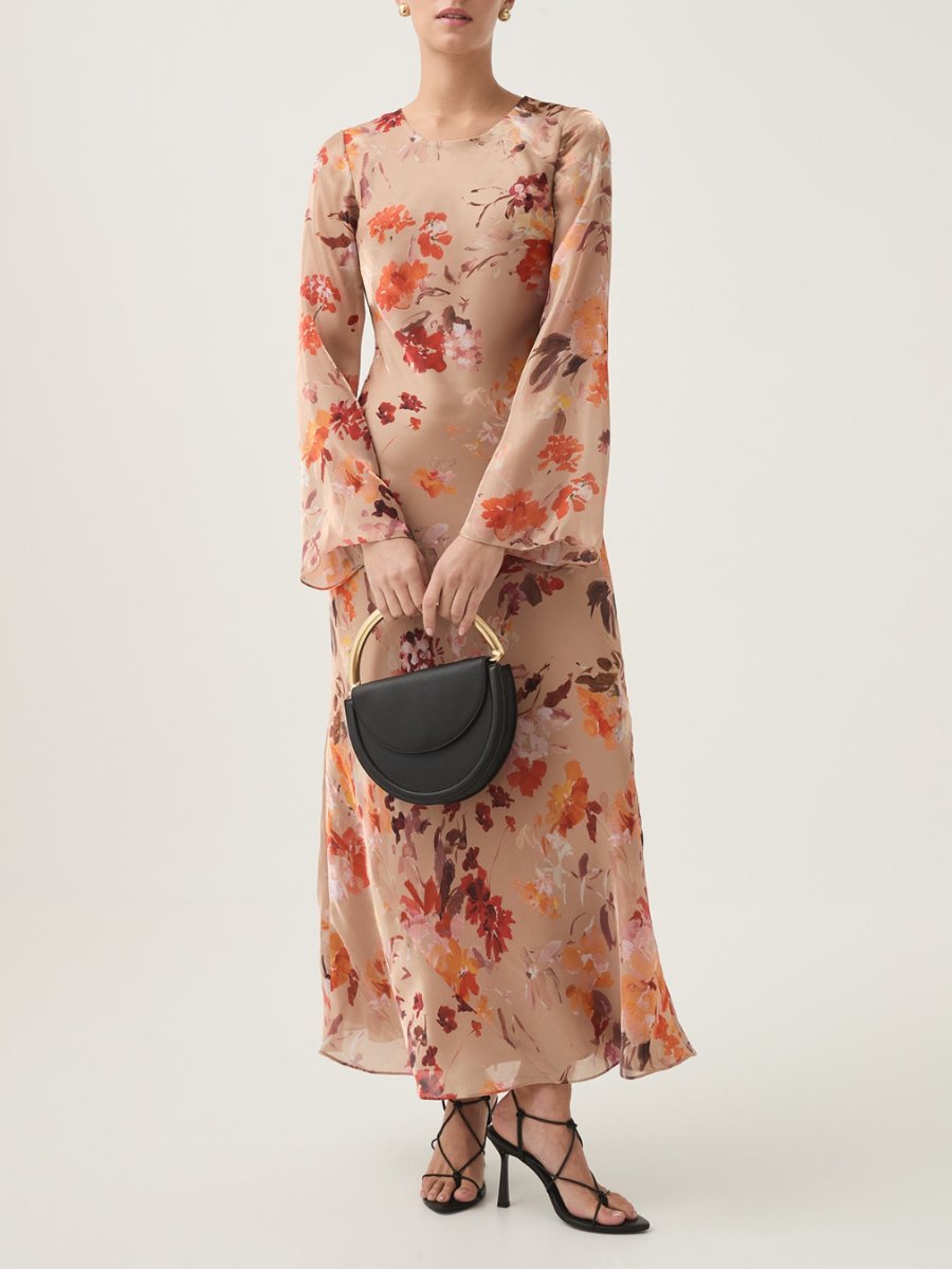 Floral Print Satin Maxi Dress