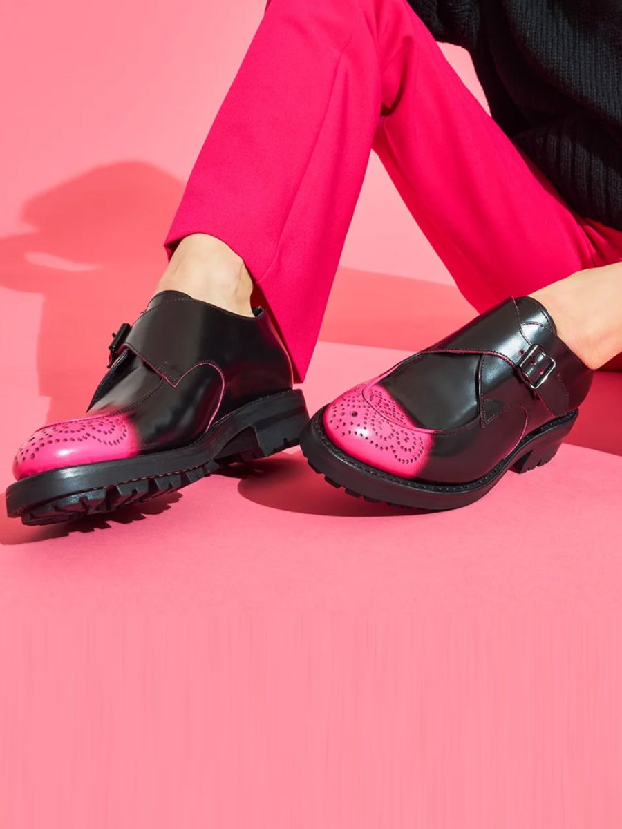 Black & Pink Burnished Leather Shoes