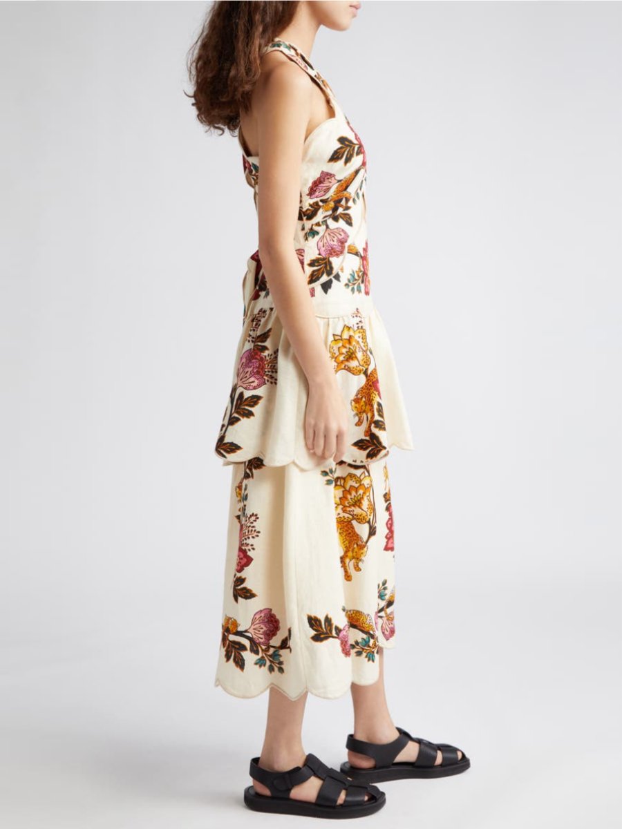 Linen Blend Cut-Out Flowers Midi Dress