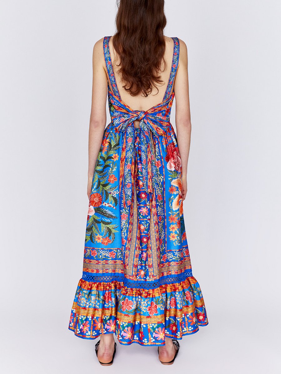 Stiched Garden Blue Maxi Dress