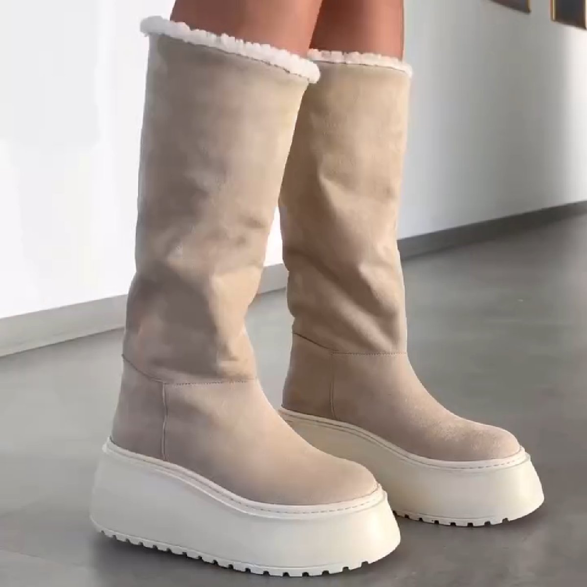 Comfort Foldable Beige Long Boots