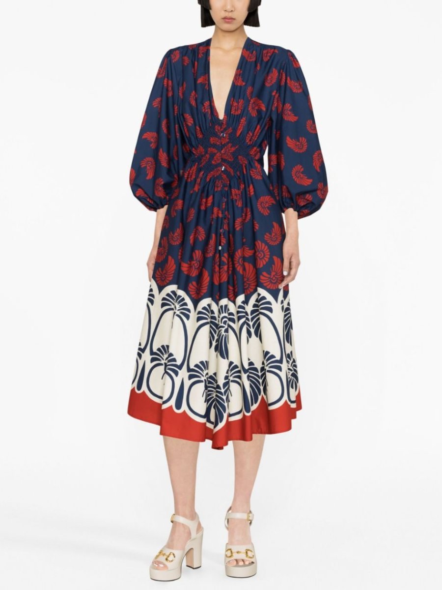 Palm Tree Printed Cotton Midi Dress