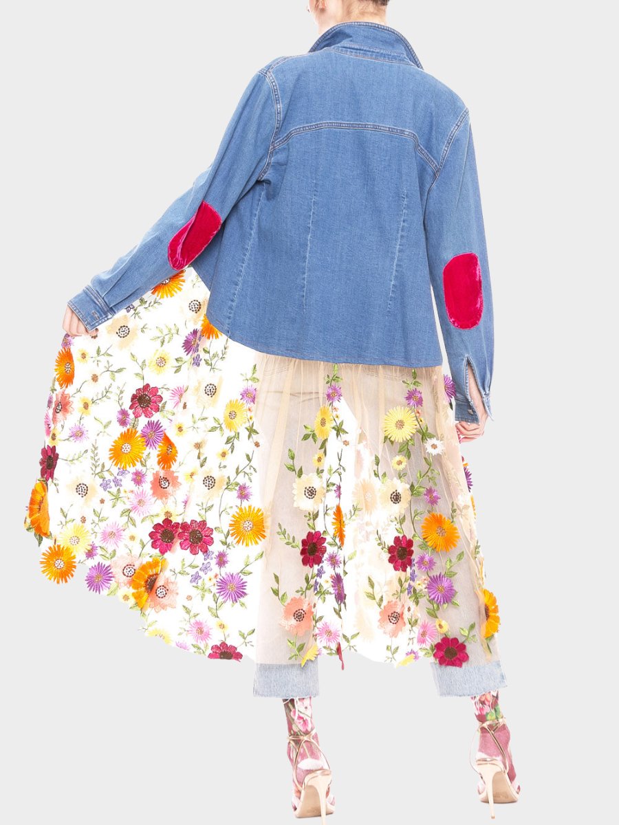 Spring Flower Denim Coat