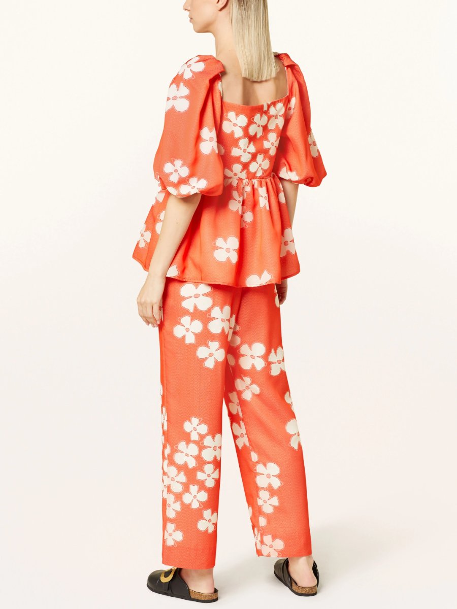 Floral Print Orange Two Piece Set