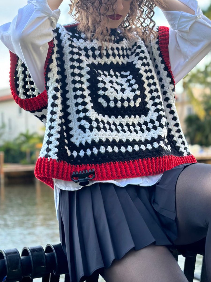 Black And White Crochet Sweater