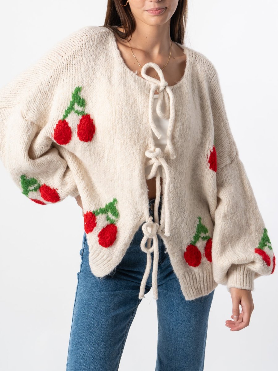 Cherry Knit Beige Cardigan