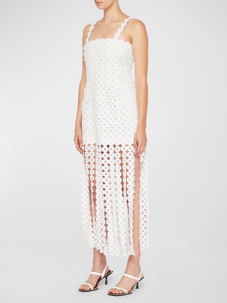 Circle Lace Fringe Midi Dress