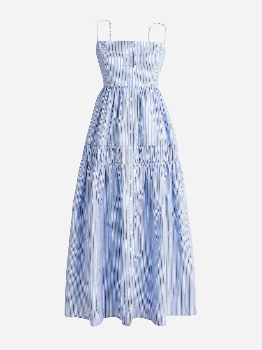 A-Line Striped Cotton Midi Dress