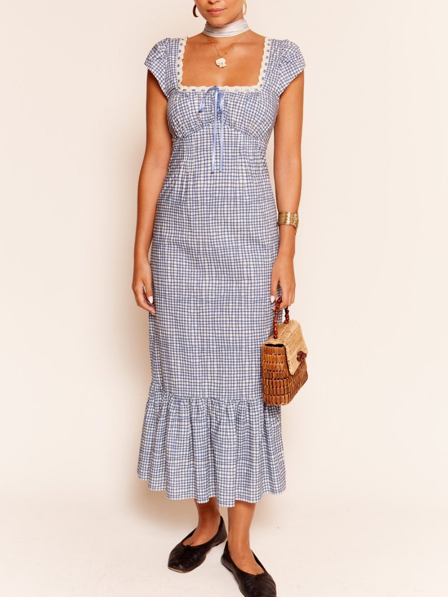 Painted Checks Cotton Midi Dress