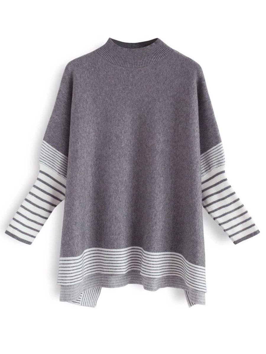 Lie In CFields Striped Oversize Knit Cape Sweater