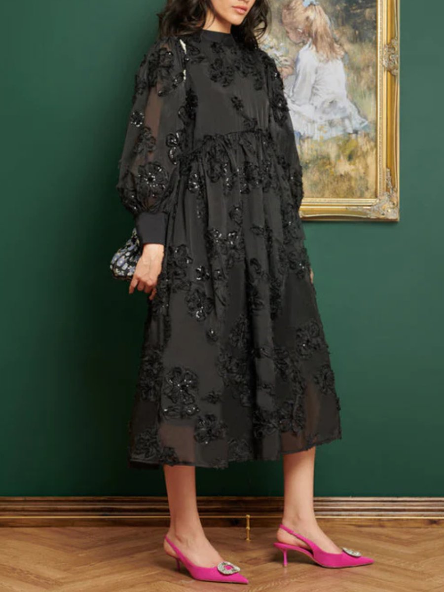 Estelle Floral Black Midi Dress