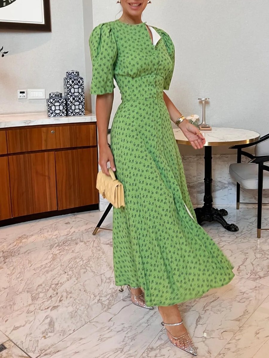 Green Short Sleeve Button Down Midi Dress