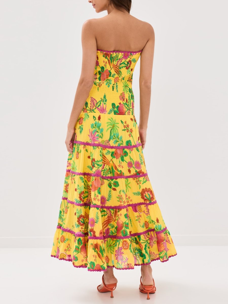 Delicate Fruit Garden Yellow Maxi Dress