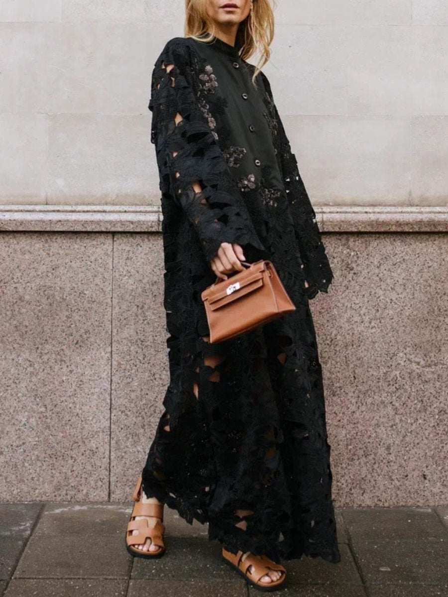 Black Lace Cotton Maxi Dress