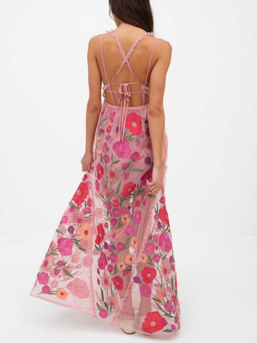 Lace Embroidered Floral Maxi Dress