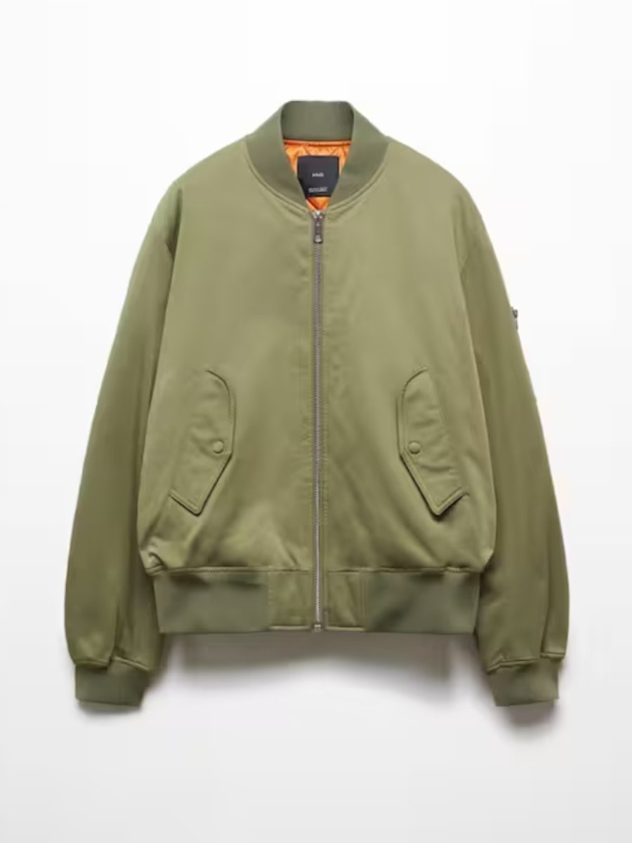 Khaki Oversized Bomber Jacket