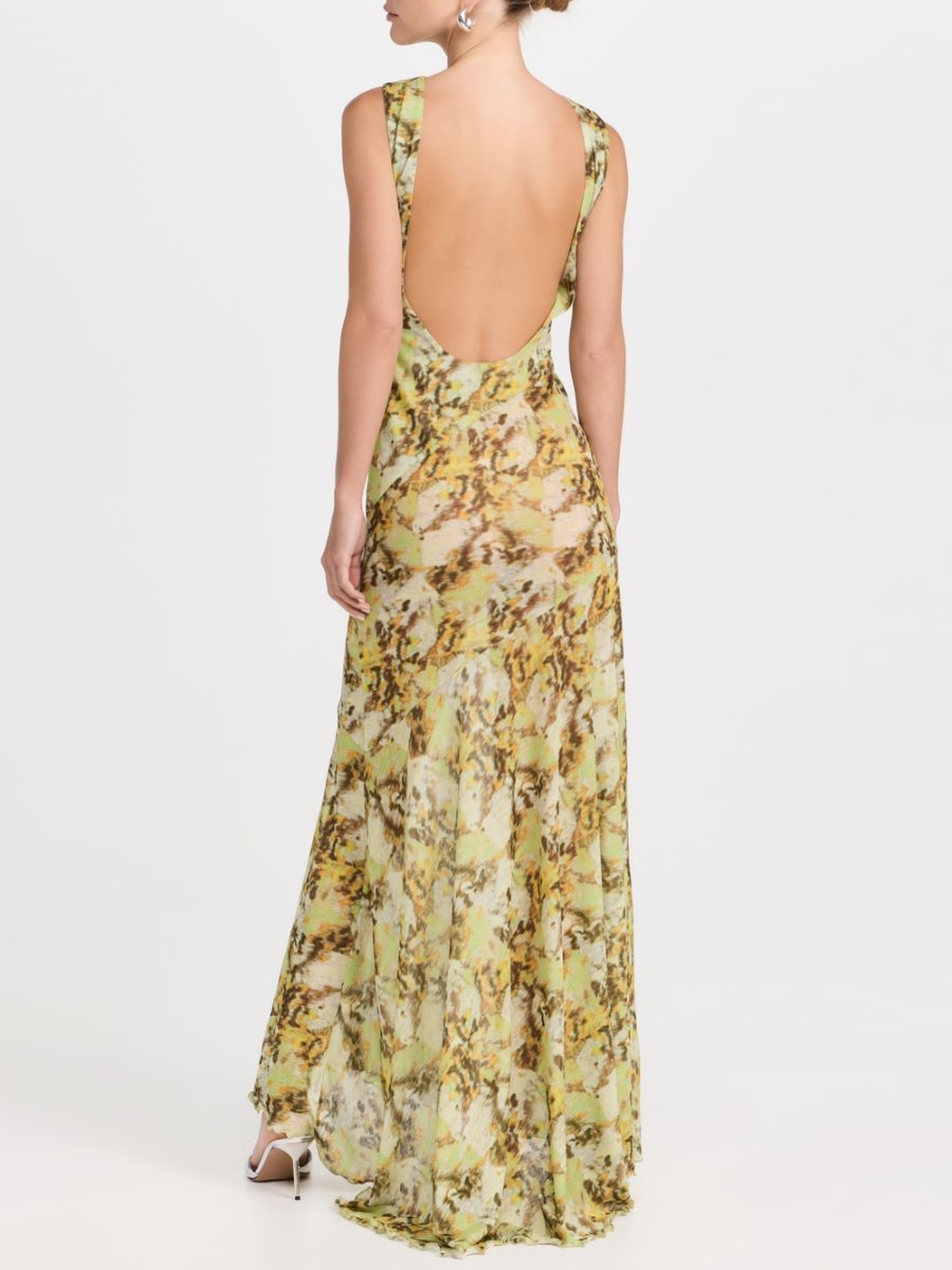 Open-Back Printed Recycled Crepe Maxi Dress