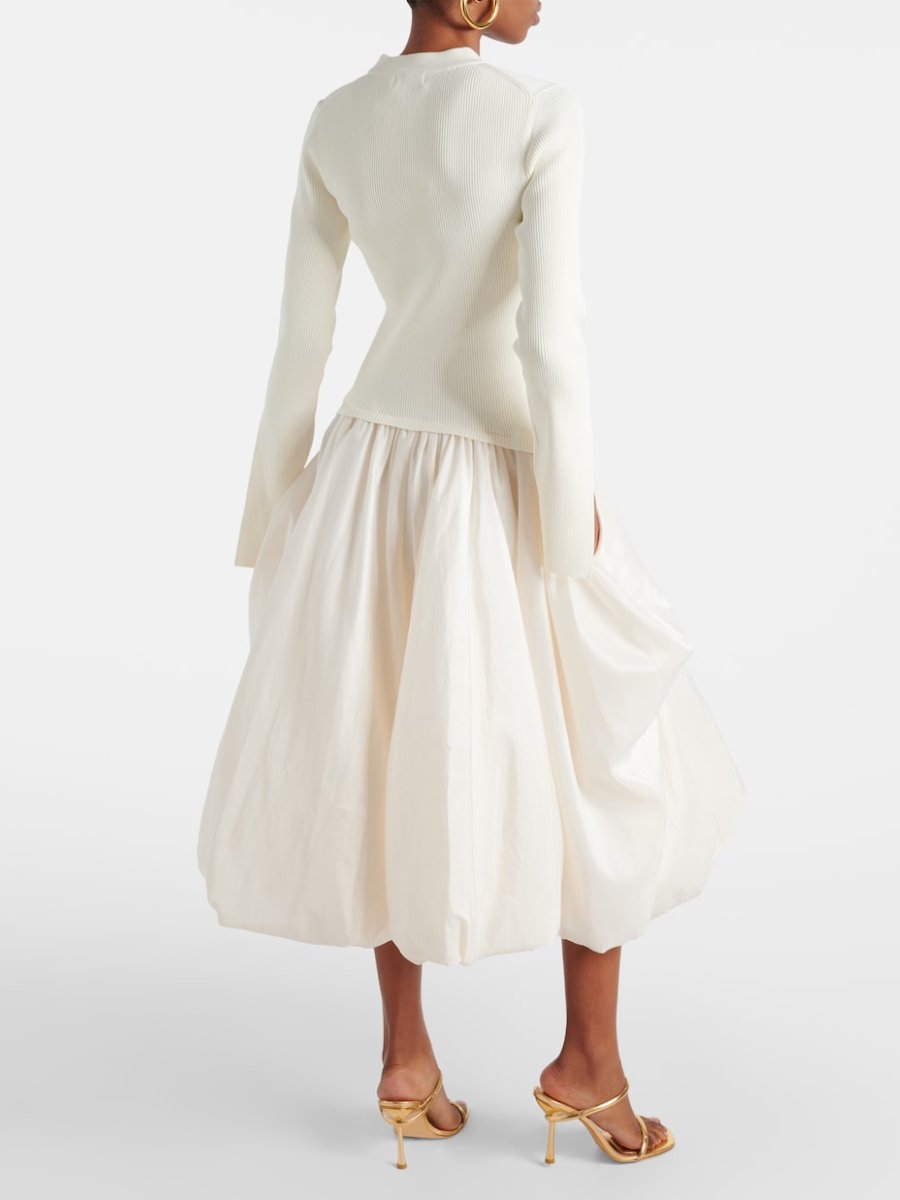 Taffeta-Trimmed White Midi Dress