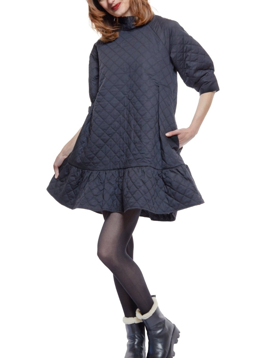 Softly Quilted Black Poplin Mini Dress