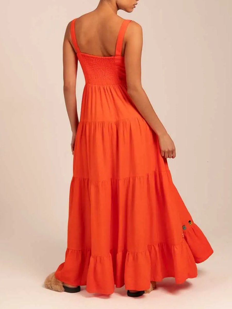 Square Neck Sleeveless Coral Maxi Dress