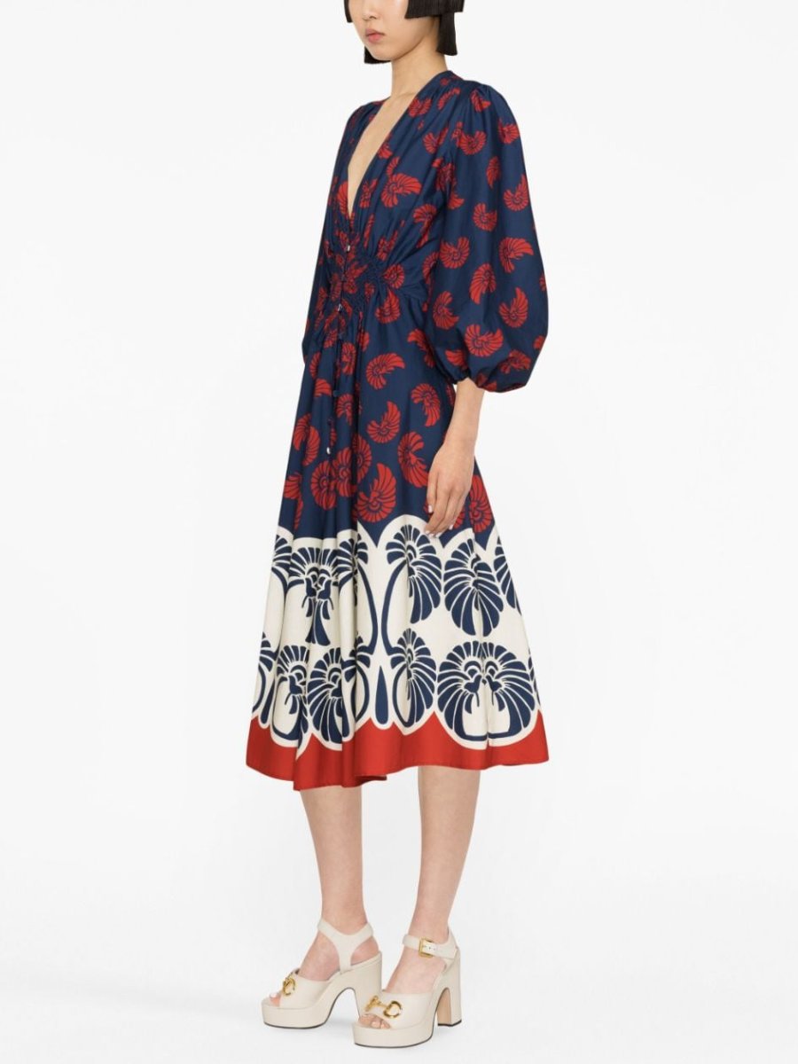 Palm Tree Printed Cotton Midi Dress