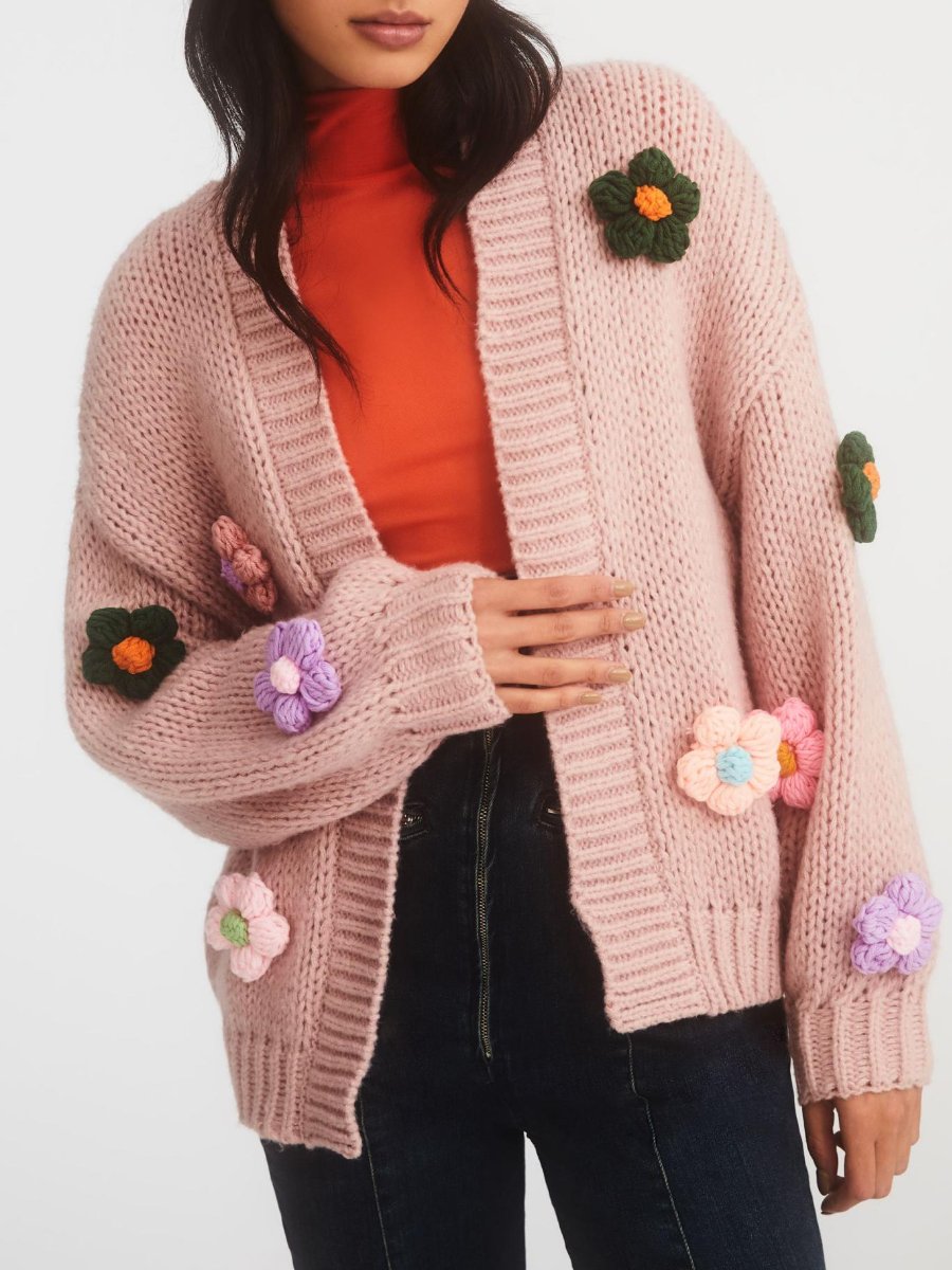 Floral Knit Cardigan Sweater