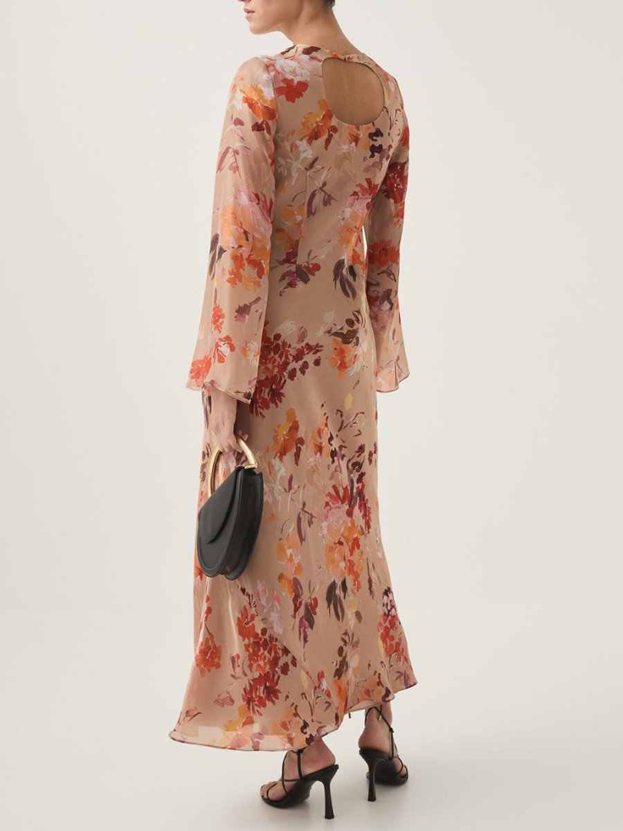 Floral Print Satin Maxi Dress