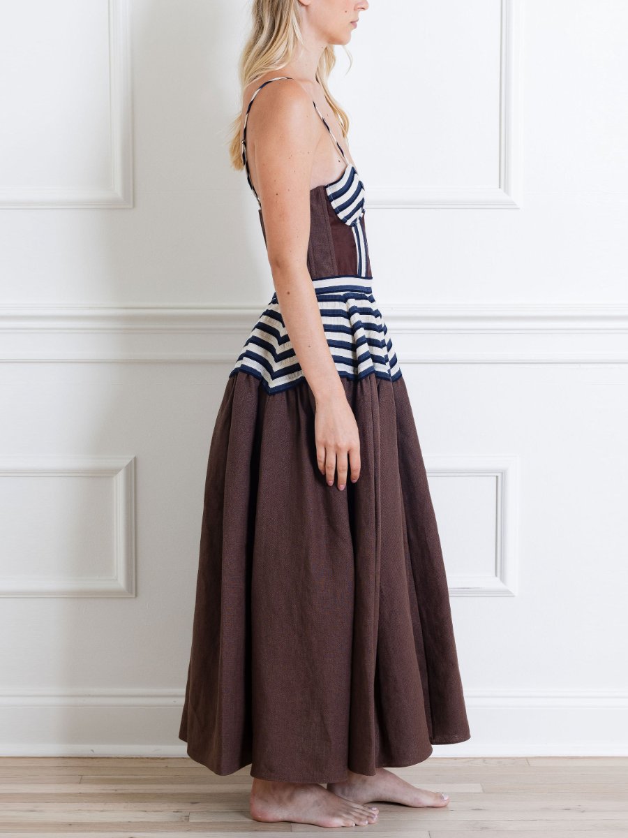 Line Patchwork Linen Cami Maxi Dress