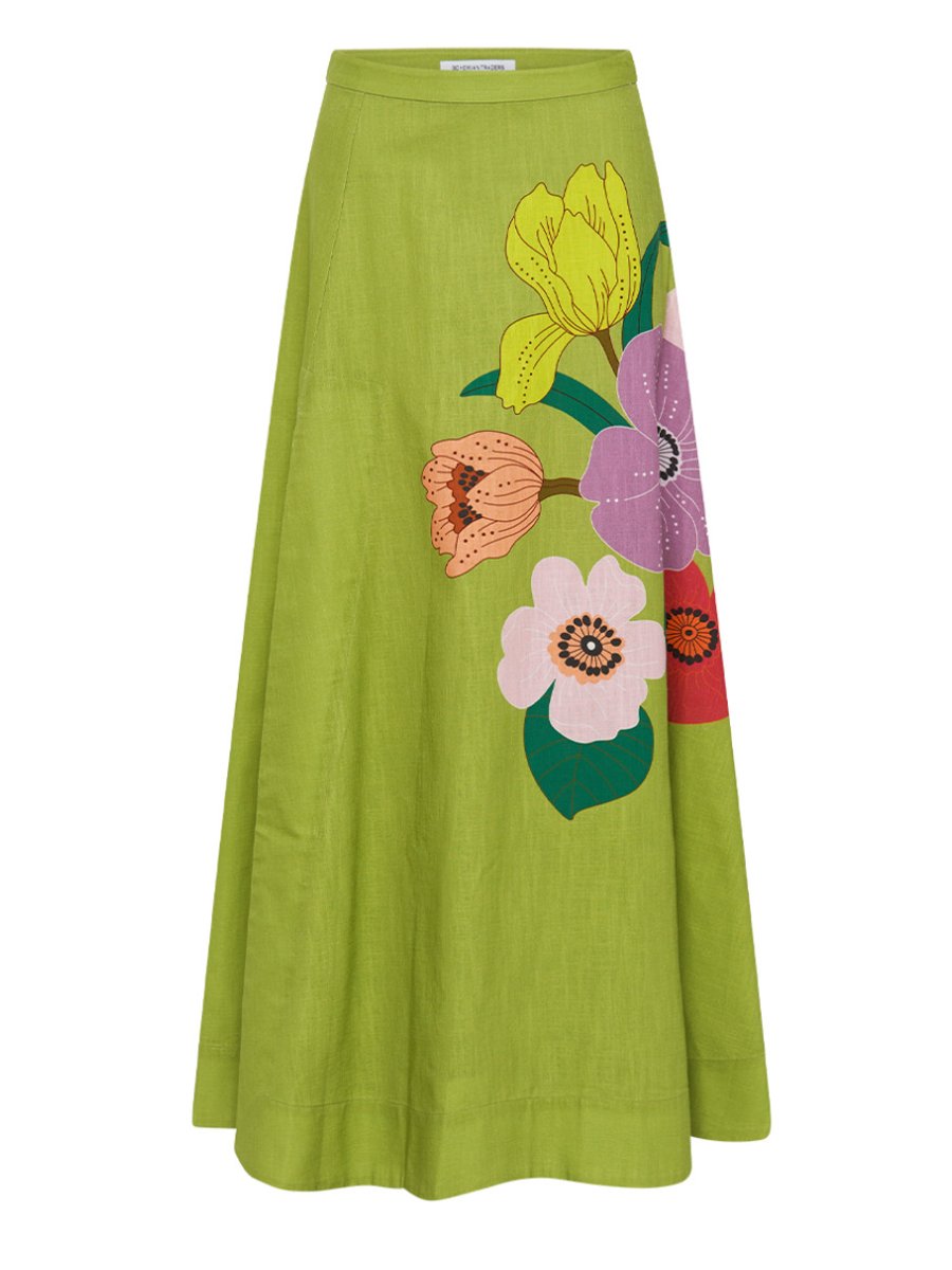 Jepel Floral Chartreuse T-Shirt With Skirt