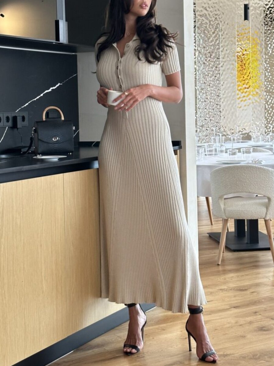 Beige Waist Midi Dress