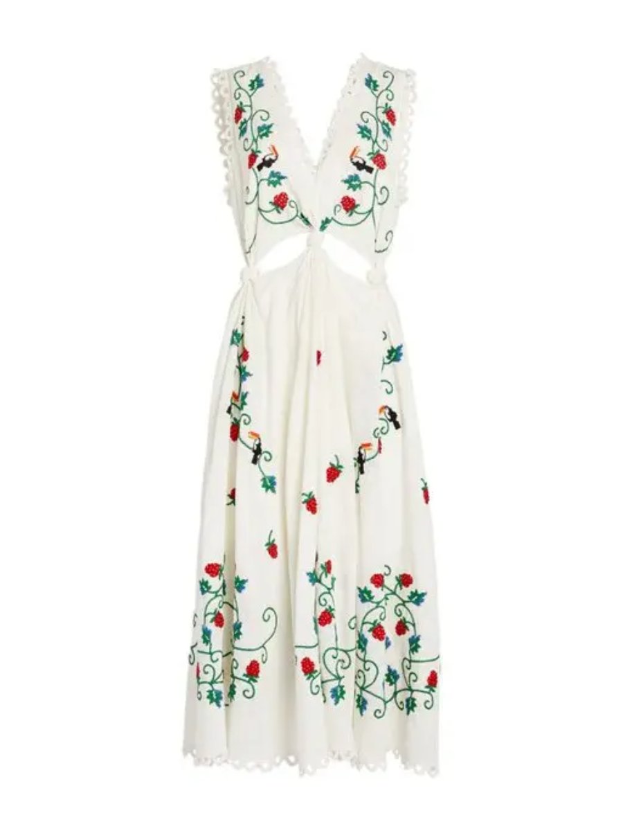 Cross Stitch Toucan Embroidered Midi Dress