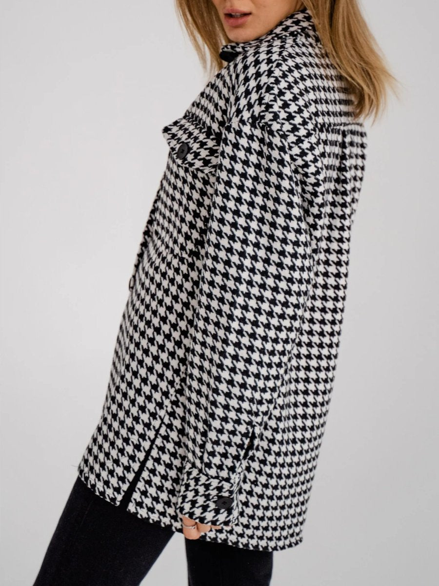 Button Down Oversized Plaid Shirt Jacket