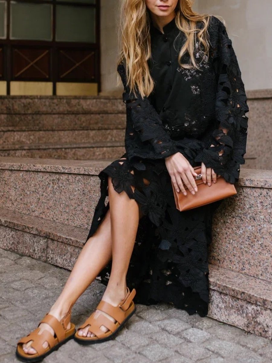 Black Lace Cotton Maxi Dress