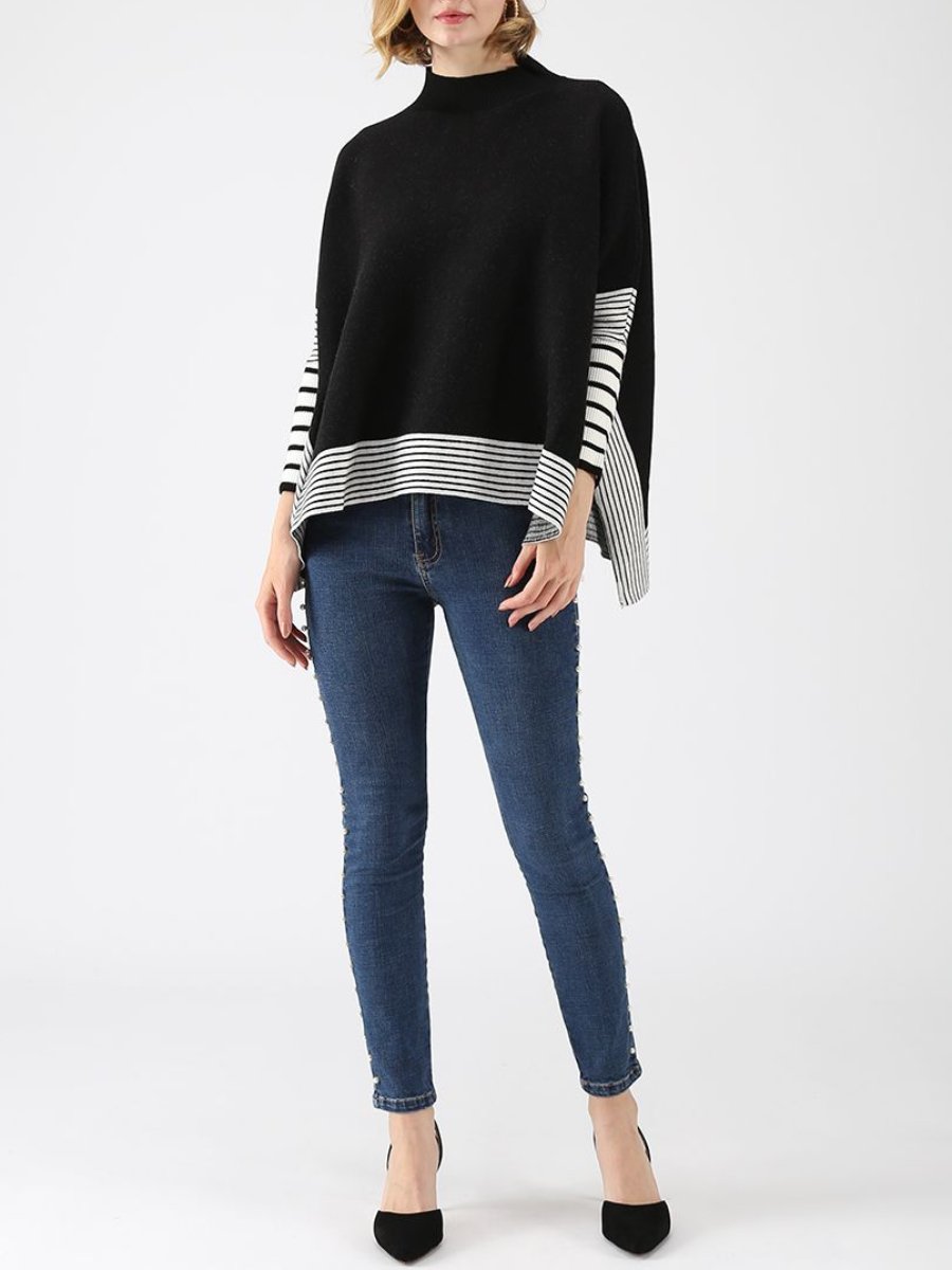 Lie In Black Fields Striped Oversize Knit Cape Sweater