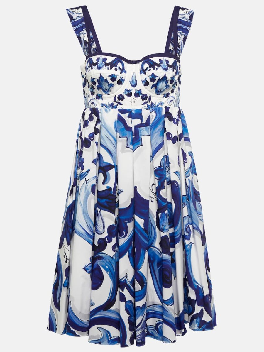 Printed Cotton Bustier Mini Dress