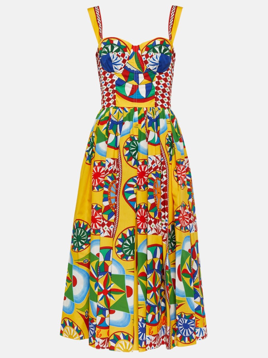 Carretto Print Bustier Midi Dress