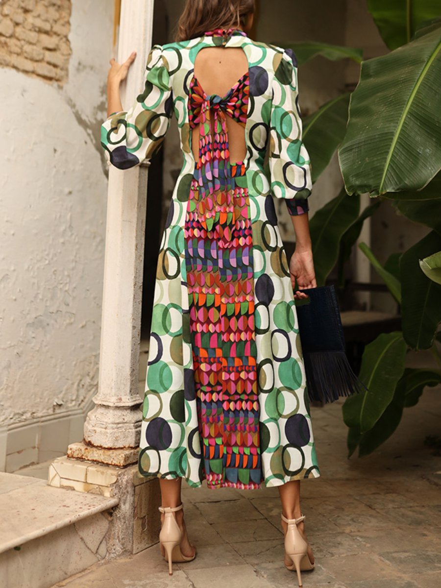 Multicolor Geometric Midi Dress