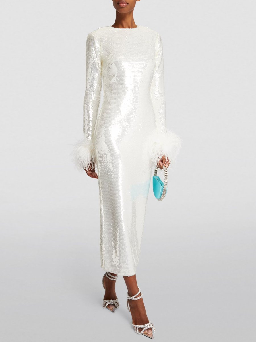 White Sequin Midi Dress