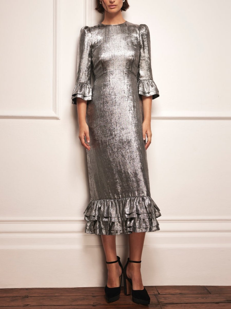 Silver Metallic Midi Dress