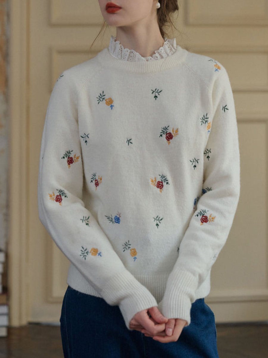 Floral Embroidery Raglan Sleeve Sweater