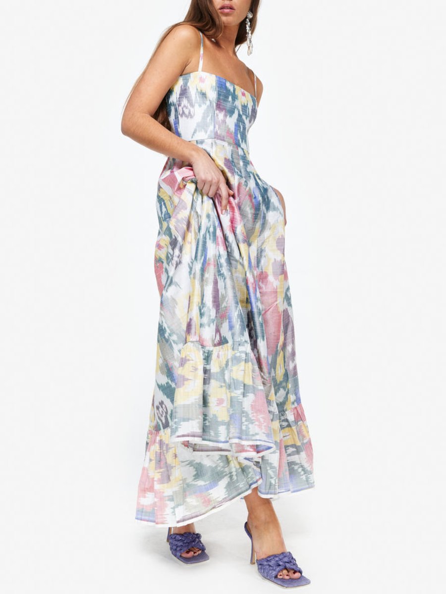 Cinched Waist Shoulder Strap Maxi Dress