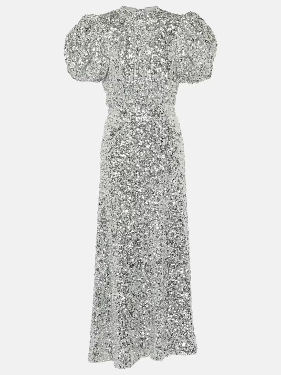 Puff Sleeve Sequined Midi Dress