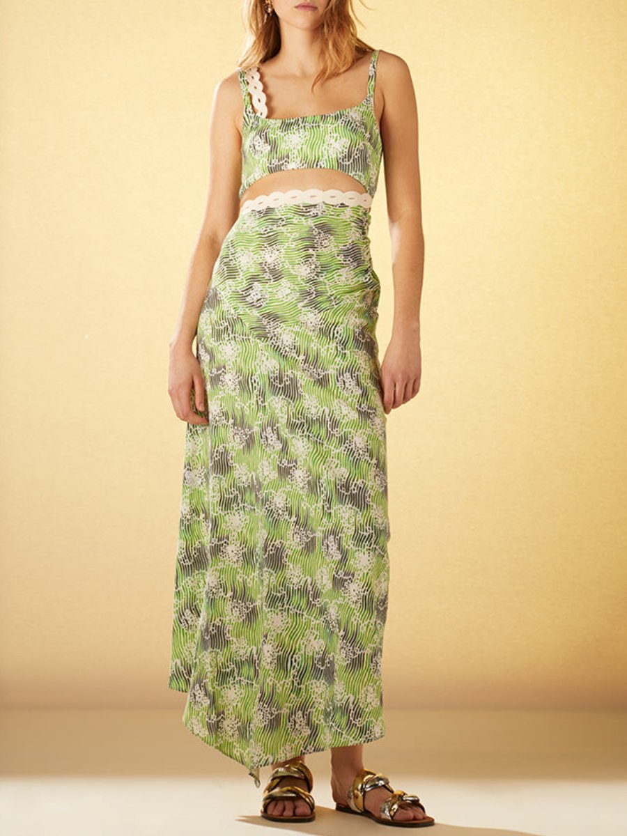 Bra-Effect Patterned Maxi Dress