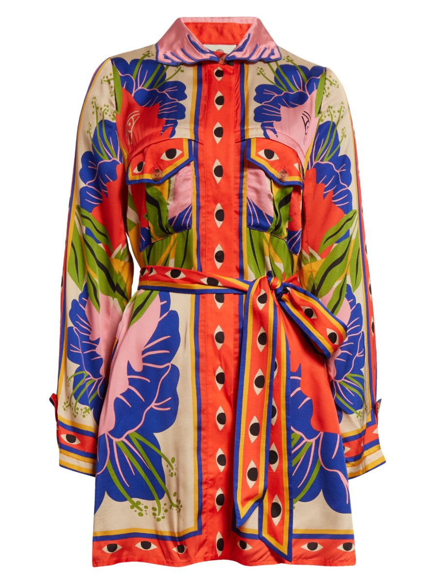 Artistic Scarf Print Mini Shirt Dress