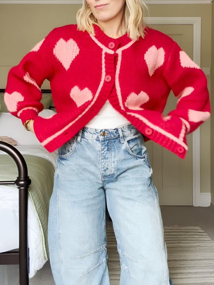 Pink Heart Red Cardigan