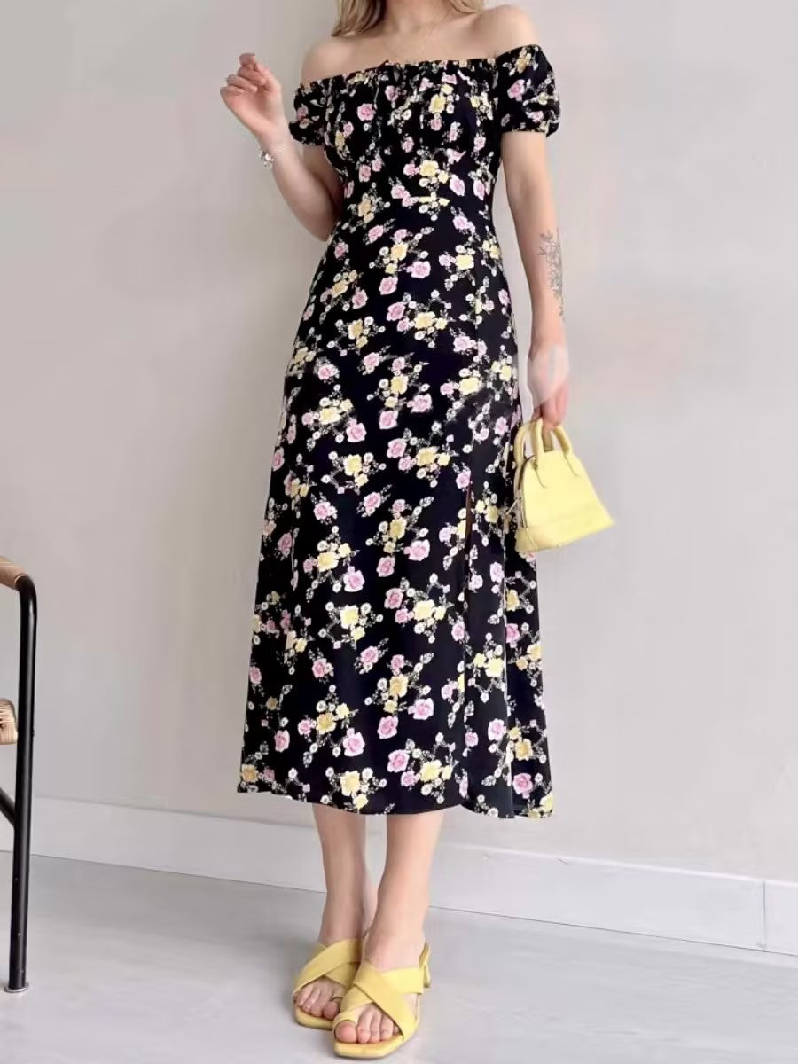 Vestido midi estampado floral negro