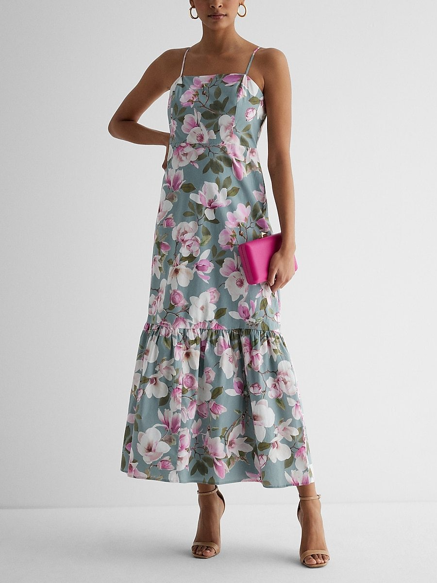 Floral Print Square Neck Maxi Dress